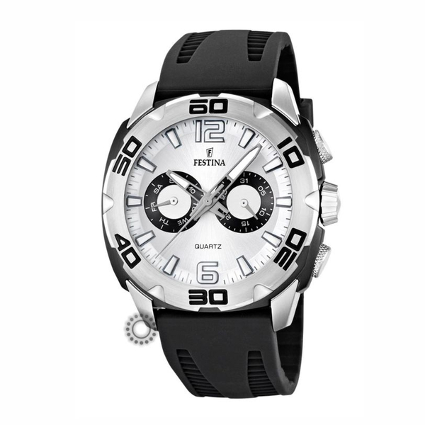 FESTINA day-date silver dial & black rubber
