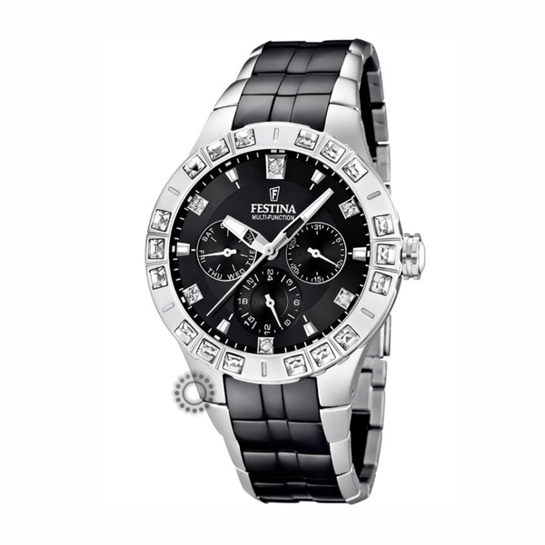 FESTINA multifunction black dial & black ceramic-steel bracelet