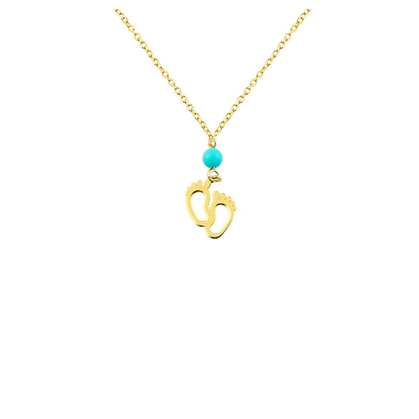 Κολιέ πατούσες Κ14 χρυσό με τυρκουάζ