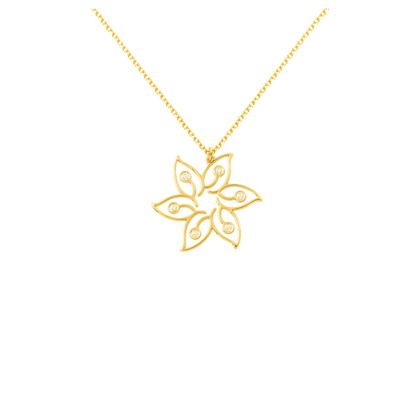 Κολιέ Κ14 χρυσό με λουλούδι και διαμάντια