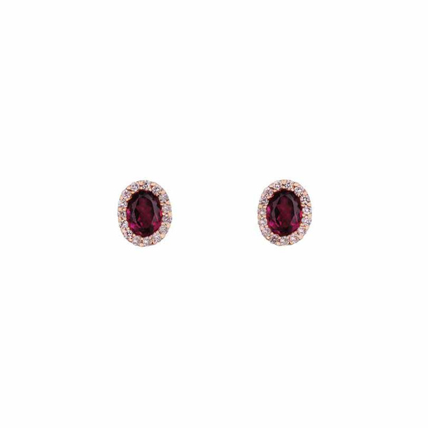 Σκουλαρίκια Κ18 ροζ χρυσά με ροδολίτη & διαμάντια