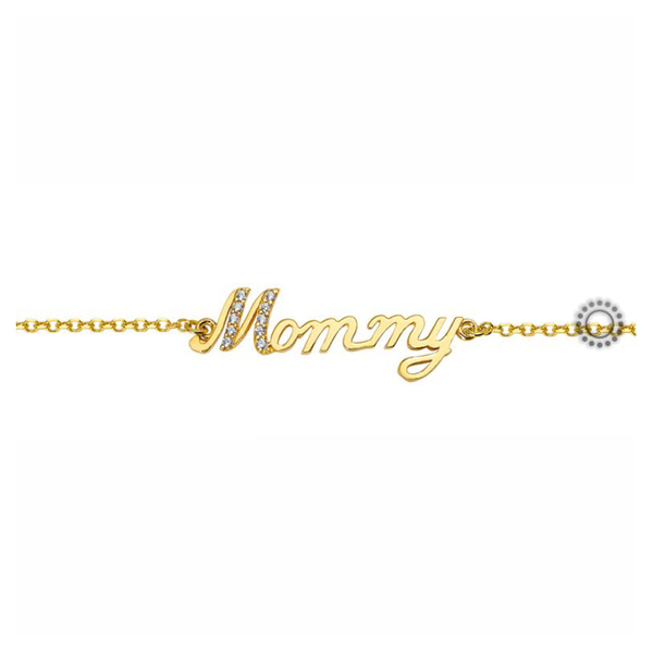 Βραχιόλι «Mommy» Κ9 χρυσό με ζιργκόν & μαργαριτάρι