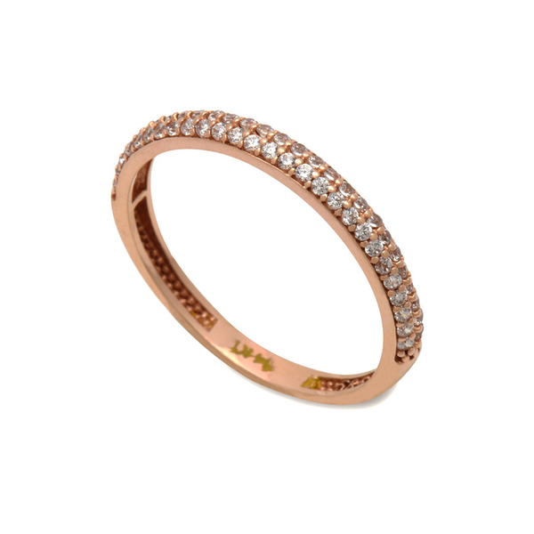 Δαχτυλίδι μισόβερο Κ14 ροζ χρυσό με ζιργκόν