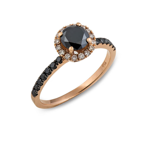Μονόπετρο δαχτυλίδι Κ18 ροζ χρυσό με μαύρα και λευκά διαμάντια