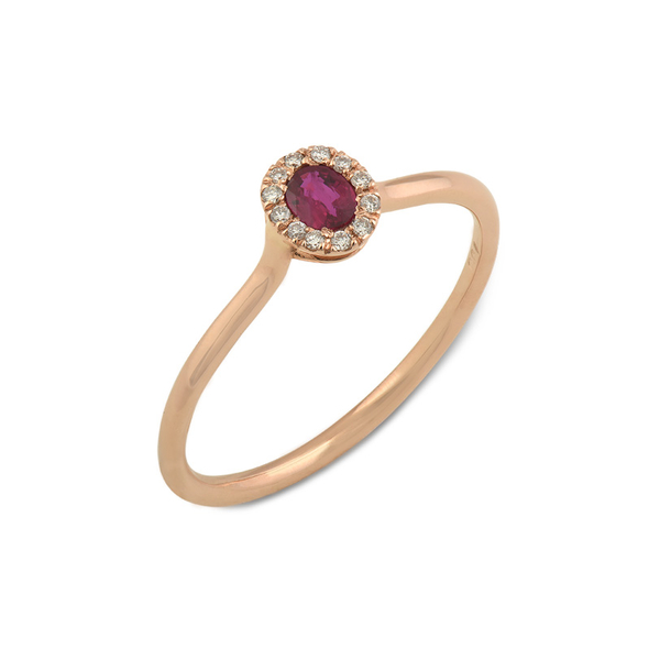 Δαχτυλίδι ροζέτα Κ18 ροζ χρυσό λεπτό με ρουμπίνι και διαμάντια