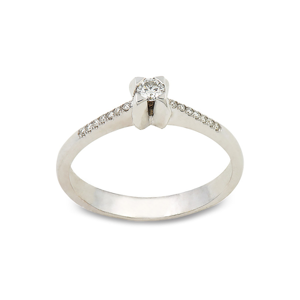 Μονόπετρο δαχτυλίδι Κ18 λευκόχρυσο με πλαϊνά διαμάντια