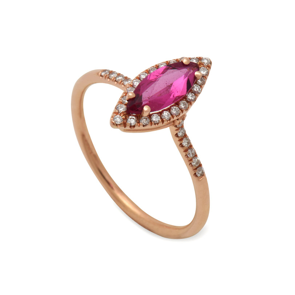 Δαχτυλίδι Κ18 ροζ χρυσό με τουρμαλίνη & διαμάντια