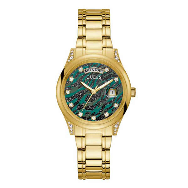 GUESS green dial gold steel bracelet GW0047L3