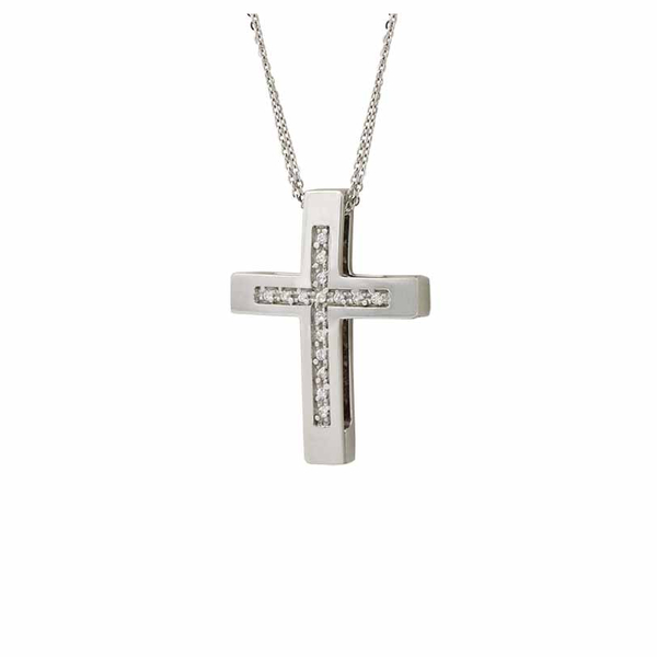 Σταυρός με αλυσίδα Κ14 λευκόχρυσος με ζιργκόν