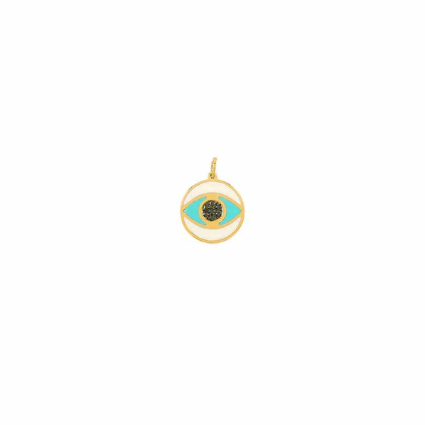Μενταγιόν μάτι Κ14 χρυσό με κεραμικό & μαύρα διαμάτια