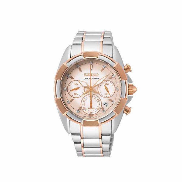 SEIKO Womens Quartz Chronograph Mother-of-pearl Diamonds Bracelet