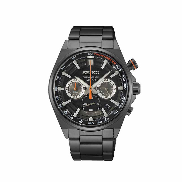 SEIKO Chronograph Black Dial Black Steel Bracelet