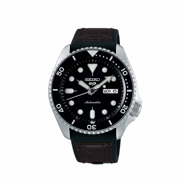 SEIKO 5 Automatic Black Dial Brown Leather / Black Silicone