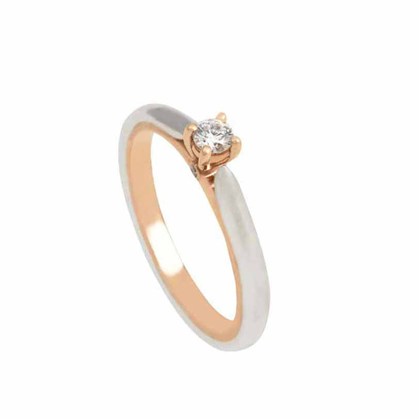 Μονόπετρο δαχτυλίδι Κ18 λευκόχρυσο & ροζ χρυσό με διαμάντι 0.12ct , VS , F