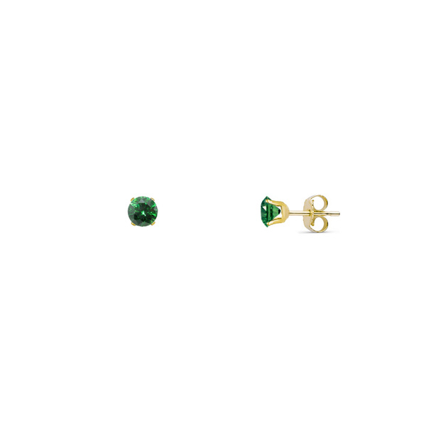 Σκουλαρίκια μονόπετρα Κ14 χρυσά με πράσινα ζιργκόν 3 mm