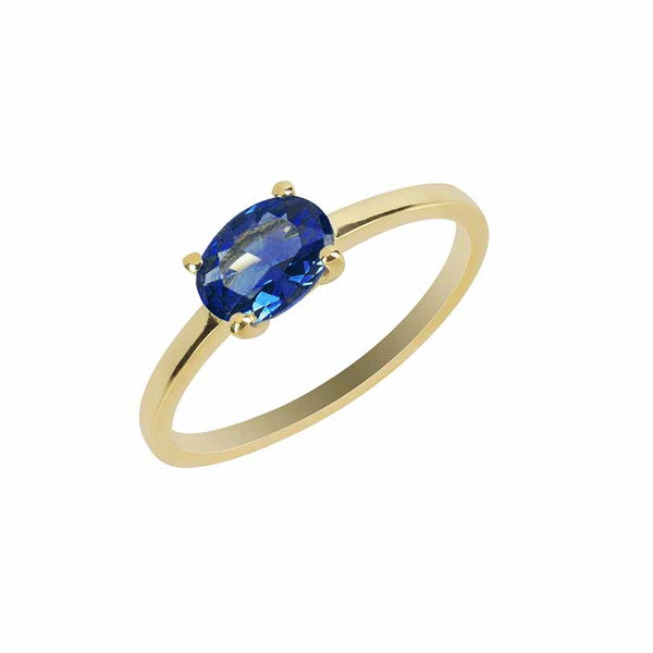 Δαχτυλίδι μονόπετρο Κ14 χρυσό με οβάλ μπλε ζιργκόν