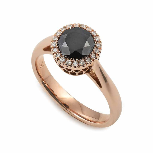 Μονόπετρο δαχτυλίδι Κ18 ροζ χρυσό με μαύρο διαμάντι και διαμάντια