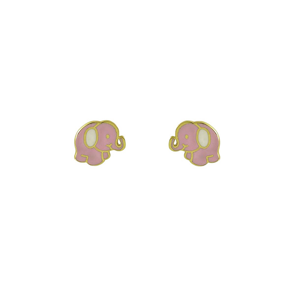 Σκουλαρίκια ελεφαντάκια Κ9 χρυσά με ροζ σμάλτο