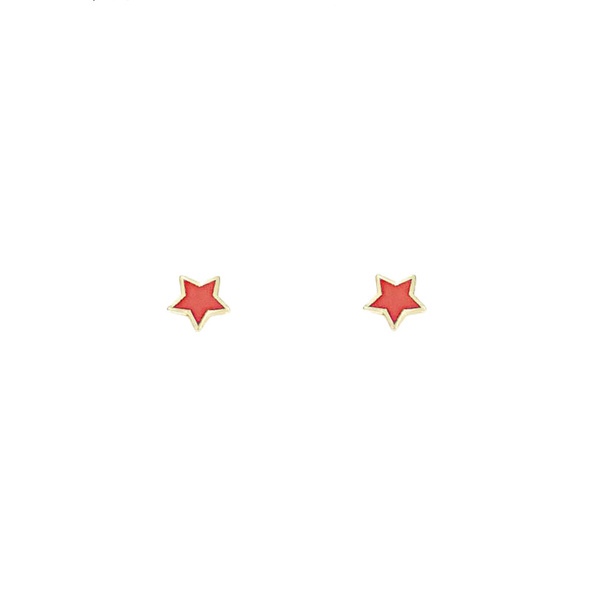 Σκουλαρίκια αστέρι Κ9 χρυσά με κόκκινο σμάλτο
