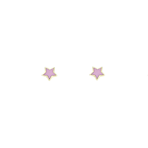 Σκουλαρίκια αστέρι Κ9 χρυσά με ροζ σμάλτο