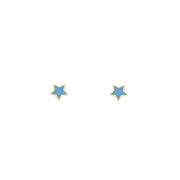 Σκουλαρίκια αστέρι Κ9 χρυσά με γαλάζιο σμάλτο