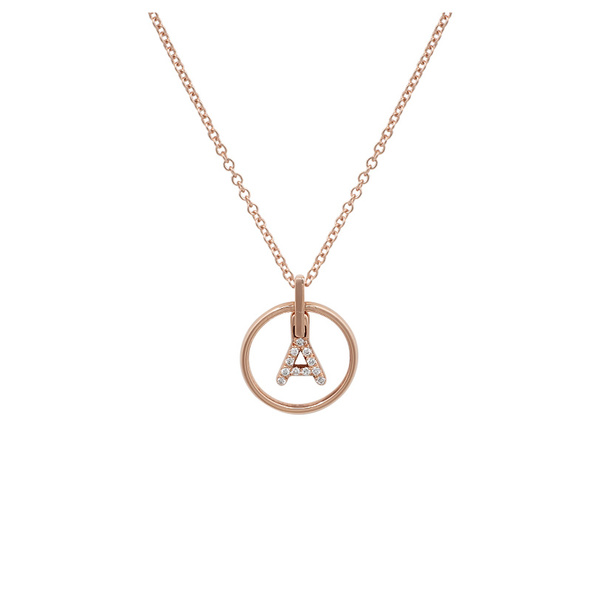 Κολιέ κύκλος Κ14 ροζ χρυσό μονόγραμμα με διαμάντια