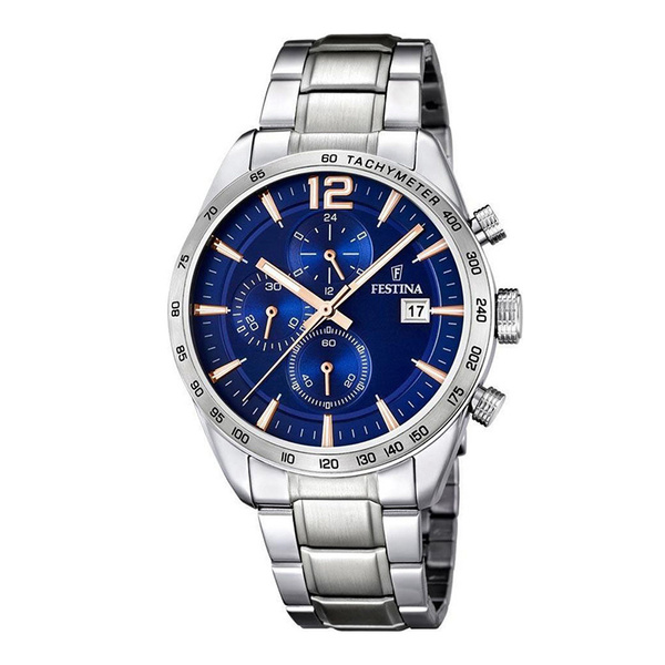 FESTINA MEN'S BLUE TIMELESS CHRONOGRAPH STAINLESS STEEL WATCH BRACELET