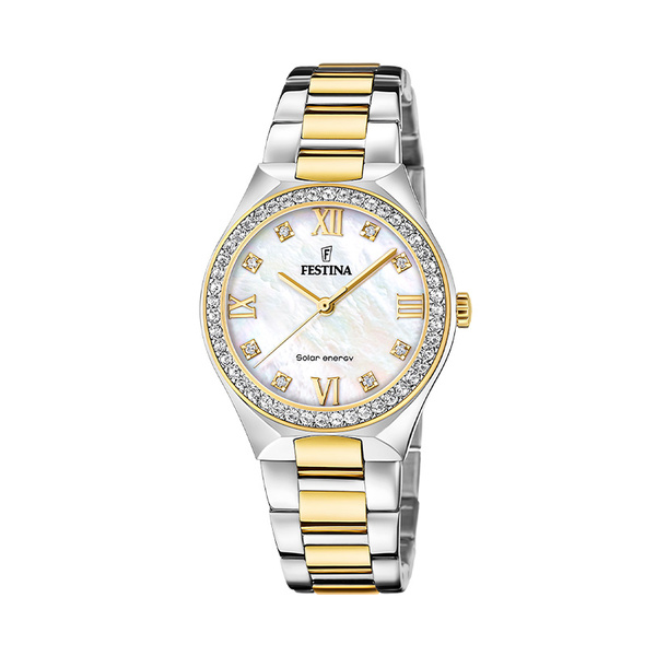 FESTINA Women's Cream Solar Energy Stainless Steel