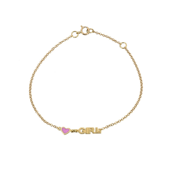 Βραχιόλι «GIRL» Κ14 χρυσό με ροζ σμάλτο