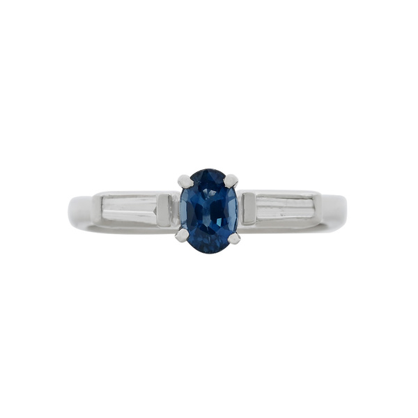 Δαχτυλίδι οβάλ μονόπετρο Κ18 λευκόχρυσο με ζαφείρι & διαμάντια