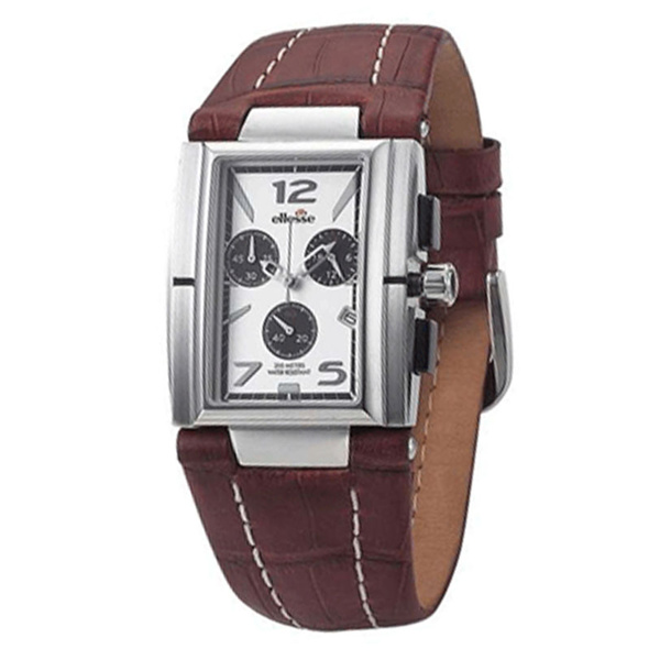 ELLESSE Chronograph silver dial brown strap