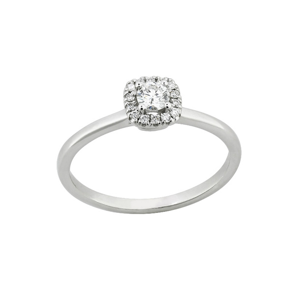 Μονόπετρο δαχτυλίδι ροζέτα Κ18 λευκόχρυσο με διαμάντια