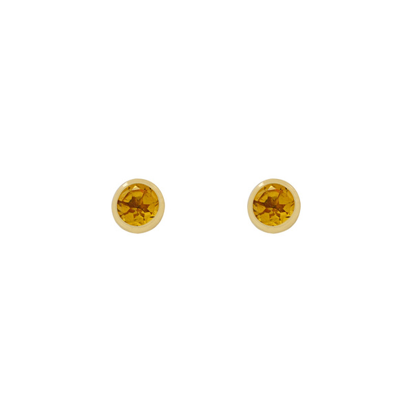 Σκουλαρίκια μονόπετρα Κ14 χρυσά με πορτοκαλί ζιργκόν