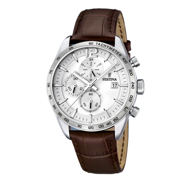 FESTINA chronograph silver dial & brown strap