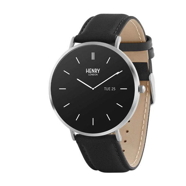 HENRY LONDON Smartwatch Silver & Black Leather