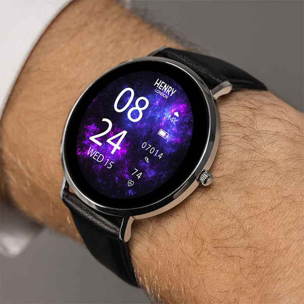 HENRY LONDON Smartwatch Silver & Black Leather