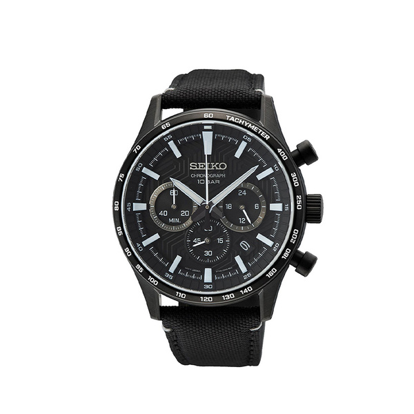SEIKO Chronograph Black Dial Black Strap
