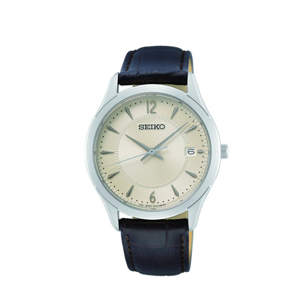 SEIKO Date Beige Dial Brown Strap