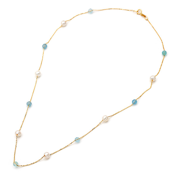 Κολιέ Κ14 χρυσό με μαργαριτάρια και ακουαμαρίνες