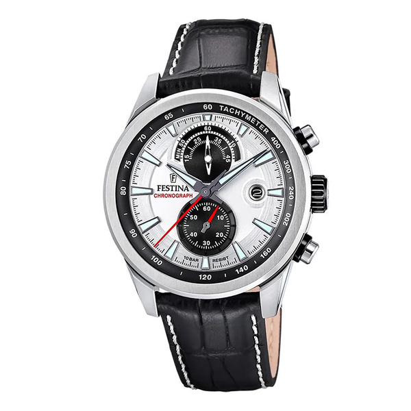 FESTINA chronograph silver dial & black strap