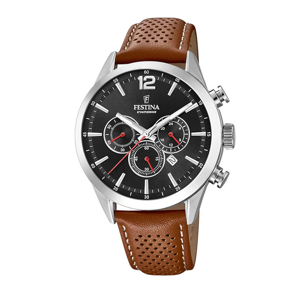 FESTINA chronograph black dial & brown strap