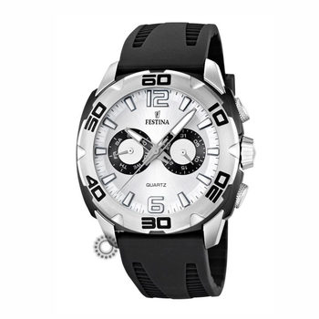 FESTINA day-date silver dial & black rubber