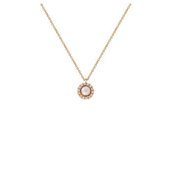 Κολιέ ροζέτα Κ14 ροζ χρυσό με μαργαριτάρι & ζιργκόν