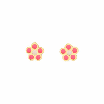 Σκουλαρίκια λουλούδι παιδικά Κ14 χρυσά με ροζ σμάλτο