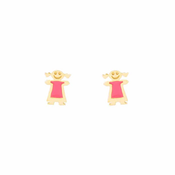 Σκουλαρίκια κορίτσι παιδικά Κ14 χρυσά με ροζ σμάλτο