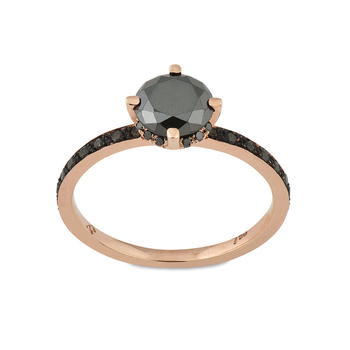 Μονόπετρο δαχτυλίδι Κ18 ροζ χρυσό με μαύρα διαμάντια
