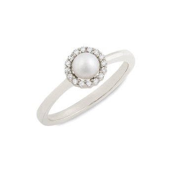 Δαχτυλίδι ροζέτα Κ14 λευκόχρυσο με μαργαριτάρι & ζιργκόν