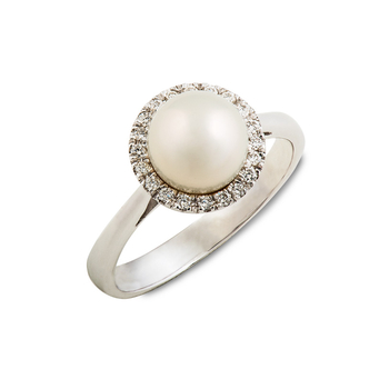 Δαχτυλίδι Κ18 λευκόχρυσο με μαργαριτάρι & διαμάντια