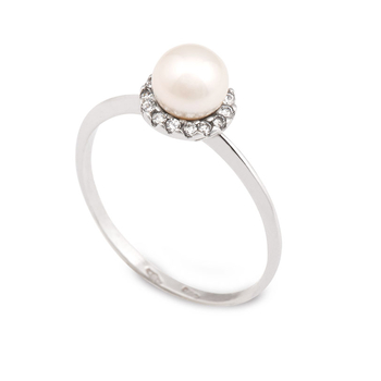Δαχτυλίδι Κ14 λευκόχρυσο με μαργαριτάρι & ζιργκόν