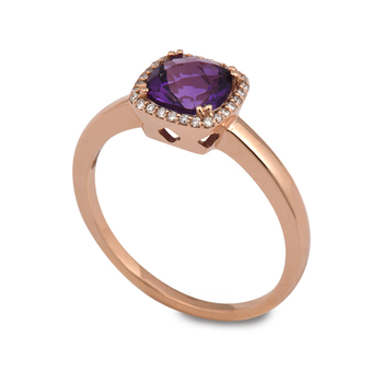 Δαχτυλίδι μονόπετρο Κ18 ροζ χρυσό με αμέθυστο & διαμάντια